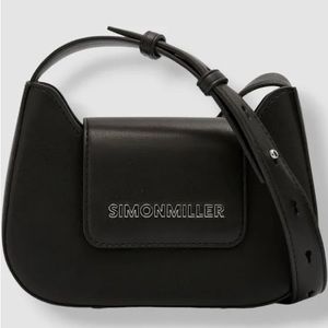 Simon Miller Black Mini Retro Faux Leather Crossbody Logo Bag Purse NEW